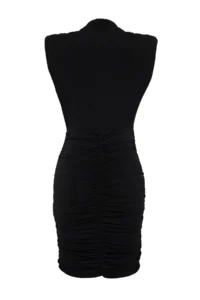 TRENDYOLMİLLA Black Fitted Draped Knitting Short Dress - Image 8