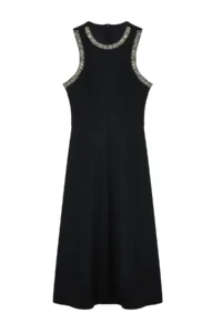 TRENDYOLMİLLA Black A-Kesim Stone with accessories Weaving Dress - Image 10