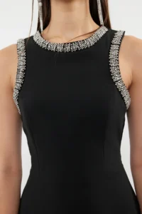 TRENDYOLMİLLA Black A-Kesim Stone with accessories Weaving Dress - Image 8