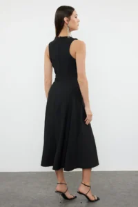TRENDYOLMİLLA Black A-Kesim Stone with accessories Weaving Dress - Image 9