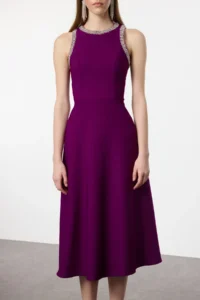 TRENDYOLMİLLA Plum A-Kesim Stone with accessories Weaving Evening Gown Gece Graduation Dress - Image 3