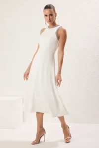 TRENDYOLMİLLA White A-Kesim Stone with accessories Weaving Evening Gown Gece Graduation Dress