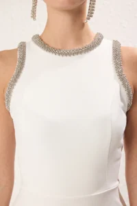 TRENDYOLMİLLA White A-Kesim Stone with accessories Weaving Evening Gown Gece Graduation Dress - Image 3
