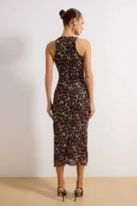 TRENDYOLMİLLA Brown Multicolored Hayvan Patterned Leopard Knitting Tulle Chic Evening Gown Dress - Image 4