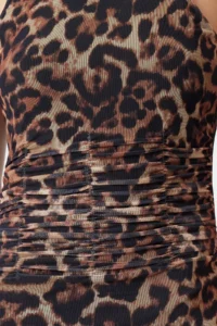 TRENDYOLMİLLA Brown Multicolored Hayvan Patterned Leopard Knitting Tulle Chic Evening Gown Dress - Image 9