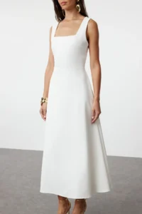 TRENDYOLMİLLA White A-Kesim Weaving Wedding/Marriage Chic Evening Gown Dress - Image 3