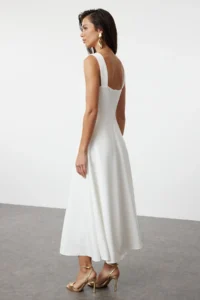 TRENDYOLMİLLA White A-Kesim Weaving Wedding/Marriage Chic Evening Gown Dress - Image 5