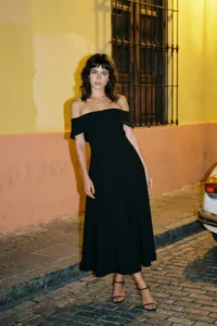 TRENDYOLMİLLA Black Collar Detailed A-Line Weaving Chic Evening Gown Dress