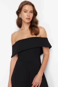 TRENDYOLMİLLA Black Collar Detailed A-Line Weaving Chic Evening Gown Dress - Image 5