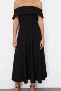 TRENDYOLMİLLA Black Collar Detailed A-Line Weaving Chic Evening Gown Dress - Image 6