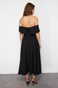 TRENDYOLMİLLA Black Collar Detailed A-Line Weaving Chic Evening Gown Dress - Image 8