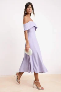 TRENDYOLMİLLA Lilac Plain Skirt Opened at Waist Weaving Finike Midi Unlined Elegant/Evening Dress