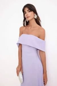 TRENDYOLMİLLA Lilac Plain Skirt Opened at Waist Weaving Finike Midi Unlined Elegant/Evening Dress - Image 2