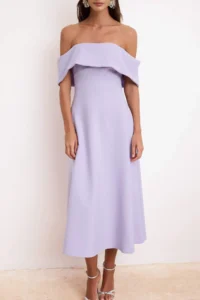 TRENDYOLMİLLA Lilac Plain Skirt Opened at Waist Weaving Finike Midi Unlined Elegant/Evening Dress - Image 3