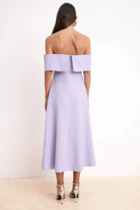 TRENDYOLMİLLA Lilac Plain Skirt Opened at Waist Weaving Finike Midi Unlined Elegant/Evening Dress - Image 4
