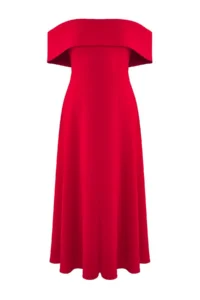 TRENDYOLMİLLA Rejection Collar Detailed A-Line Weaving Chic Evening Gown Dress - Image 10