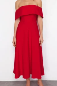 TRENDYOLMİLLA Rejection Collar Detailed A-Line Weaving Chic Evening Gown Dress - Image 5