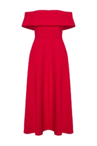 TRENDYOLMİLLA Rejection Collar Detailed A-Line Weaving Chic Evening Gown Dress - Image 8