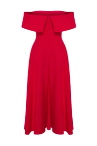 TRENDYOLMİLLA Rejection Collar Detailed A-Line Weaving Chic Evening Gown Dress - Image 9