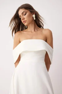 TRENDYOLMİLLA White Collar Detailed A-Line Weaving Chic Evening Gown Dress - Image 2