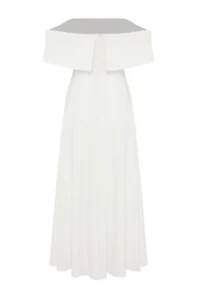 TRENDYOLMİLLA White Collar Detailed A-Line Weaving Chic Evening Gown Dress - Image 6