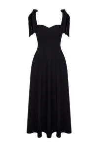 TRENDYOLMİLLA Black A-Cut Strap Binding Detailed Weaving Evening Gown Gece Graduation Dress - Image 10