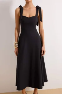 TRENDYOLMİLLA Black A-Cut Strap Binding Detailed Weaving Evening Gown Gece Graduation Dress - Image 3