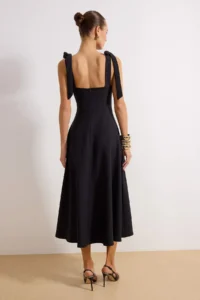 TRENDYOLMİLLA Black A-Cut Strap Binding Detailed Weaving Evening Gown Gece Graduation Dress - Image 4