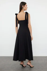 TRENDYOLMİLLA Black A-Cut Strap Binding Detailed Weaving Evening Gown Gece Graduation Dress - Image 9
