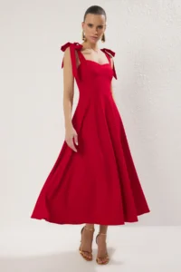 TRENDYOLMİLLA Rejection A-Cut Strap Binding Detailed Weaving Midi Chic Evening Gown Gece Graduation Dress - Image 3