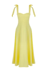 TRENDYOLMİLLA Light Yellow A-Cut Strap Binding Detailed Weaving Midi Chic Evening Gown Gece Graduation Dress - Image 5