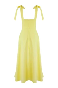 TRENDYOLMİLLA Light Yellow A-Cut Strap Binding Detailed Weaving Midi Chic Evening Gown Gece Graduation Dress - Image 6