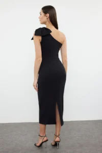 TRENDYOLMİLLA Black Body-Fitting One Shoulder Bow Detailed Weaving Midi Evening Gown Night Graduation her dress - Image 6