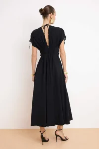 TRENDYOLMİLLA Black 3D Floral Detailed Poplin Chic Evening Gown Night Graduation Dress - Image 4