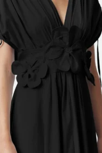 TRENDYOLMİLLA Black 3D Floral Detailed Poplin Chic Evening Gown Night Graduation Dress - Image 8