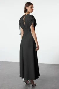 TRENDYOLMİLLA Black 3D Floral Detailed Poplin Chic Evening Gown Night Graduation Dress - Image 9