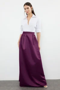 TRENDYOLMiLLA Purple Weaving Satin Balloon Maxi Skirt