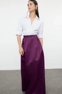 TRENDYOLMiLLA Purple Weaving Satin Balloon Maxi Skirt - Image 2