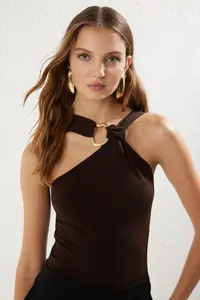 TRENDYOLMİLLA Brown Accessory Detailed Snap Knitting Bodysuit .D.00002 - Image 2