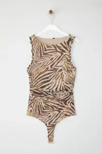 TRENDYOLMİLLA Multicolored Zebra Patterned Lined Tulle Knitting Bodysuit .D.00003 - Image 8