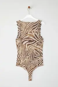 TRENDYOLMİLLA Multicolored Zebra Patterned Lined Tulle Knitting Bodysuit .D.00003 - Image 9