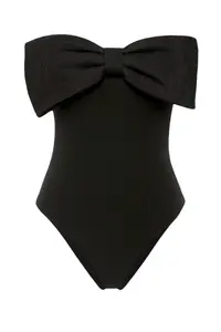 TRENDYOLMİLLA Black Strapless with bow snaps Knitting Chic Bodysuit .D.00013
