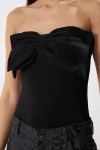 TRENDYOLMİLLA Black Strapless with bow snaps Knitting Chic Bodysuit .D.00013 - Image 4