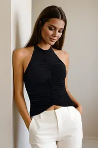 TRENDYOLMİLLA Black Drape Detailed Knitting Bustier - Image 2