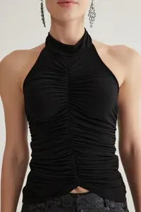 TRENDYOLMİLLA Black Drape Detailed Knitting Bustier - Image 5