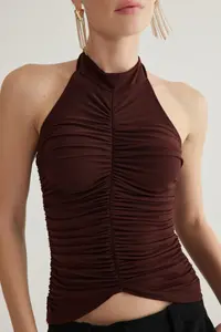 TRENDYOLMİLLA Brown Drape Detailed Knitting Bustier - Image 3