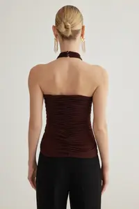 TRENDYOLMİLLA Brown Drape Detailed Knitting Bustier - Image 5