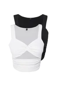 TRENDYOLMİLLA Black-White 2 Sets Package Cut Out/Window Detailed Crop Knitting Blouse