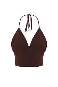 TRENDYOLMİLLA Brown V-neck Weaving Bustier