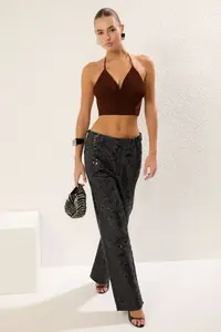 TRENDYOLMİLLA Brown V-neck Weaving Bustier - Image 5